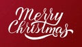 Merry Christmas calligraphy lettering on red background. Celebration quote hand drawn with brush. Holidays typography poster. Easy Royalty Free Stock Photo