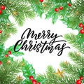 Merry Christmas calligraphy lettering and Xmas holiday decoration background design. Vector New Year greeting card of Christmas or Royalty Free Stock Photo