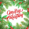 Merry Christmas calligraphy lettering and Xmas holiday decoration background design. Vector New Year greeting card of Christmas or Royalty Free Stock Photo
