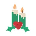 Merry christmas, candles with holly berry decoration cartoon flat icon Royalty Free Stock Photo