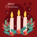 Merry christmas candles holly berry greeting card Royalty Free Stock Photo