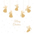 Merry Christmas card with angels and gifts