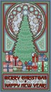 Merry Christmas Card In Art Nouveau Style, Vector