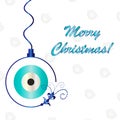 Merry Christmas card with blue evil eye illustration