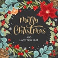Merry Christmas card calligraphy with hand-drawn decorative frame.