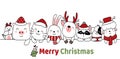 Merry christmas card cartoon hand drawn style. Royalty Free Stock Photo