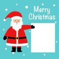 Merry Christmas card concept vector illustration. Santa Claus with blank sign in flat design. Royalty Free Stock Photo