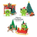 Merry Christmas card with Cute frog wearing Santa Claus hat Royalty Free Stock Photo