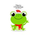 Merry Christmas card with Cute frog wearing Santa Claus hat Royalty Free Stock Photo