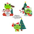Merry Christmas card with Cute frog wearing Santa Claus hat Royalty Free Stock Photo