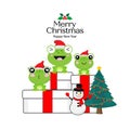 Merry Christmas card with Cute frog wearing Santa Claus hat Royalty Free Stock Photo