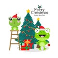 Merry Christmas card with Cute frog wearing Santa Claus hat Royalty Free Stock Photo