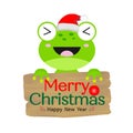 Merry Christmas card with Cute frog wearing Santa Claus hat Royalty Free Stock Photo