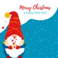 Merry Christmas card with cute Nordic vector gnome