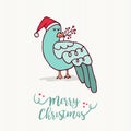 Merry Christmas card cute santa claus bird cartoon Royalty Free Stock Photo