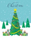 Merry Christmas card of festive pine tree cartoon Royalty Free Stock Photo