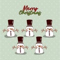 Merry christmas card with group of snowman with background of snow falling Royalty Free Stock Photo