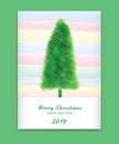 Merry Christmas Card 2019, Happy new year, banner, Christmas tree, holiday decoration card design, brochure, flyer template Royalty Free Stock Photo