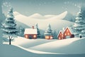 Merry Christmas card with a house on a snowy winter night. Cartoon illustration. Happy New Year Royalty Free Stock Photo