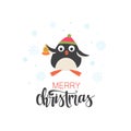 Merry christmas card with penguin