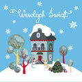 Merry Christmas Card Polish Lettering and House