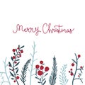 Merry Christmas card with red berries and branches