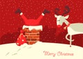 Merry Christmas card.Santa Claus stuck in the chimney in the Christmas night Royalty Free Stock Photo