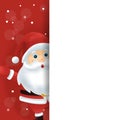 Merry christmas card of santa claus waving behind sign. 3D christmas greeting card. Christmas banner with copy space for text