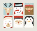 Merry christmas card set cute retro santa elf face