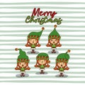 Merry christmas card with set of gnome girls with background of lines Royalty Free Stock Photo