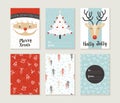 Merry christmas card set pattern retro cute santa Royalty Free Stock Photo