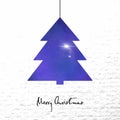 Merry Christmas card with shine fir-tree on paper background.