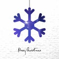 Merry Christmas card with shine snowflake on paper background.