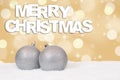 Merry christmas card with silver balls decoration and snow Royalty Free Stock Photo