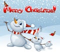 Merry Christmas card with snowmen family