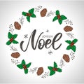 Merry Christmas card template with greetings in french language. Joyeux noel. Vector illustration EPS10 Royalty Free Stock Photo