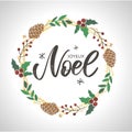 Merry Christmas card template with greetings in french language. Joyeux noel. Vector illustration EPS10 Royalty Free Stock Photo