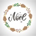 Merry Christmas card template with greetings in french language. Joyeux noel. Vector illustration EPS10 Royalty Free Stock Photo