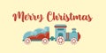 Merry Christmas card. Toy train. Retro toys for the new year. Vector, flat style. Royalty Free Stock Photo