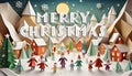 Merry Christmas Card, Winter Landscape and Greeting text, ai generated