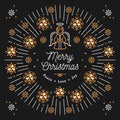 Merry Christmas card, Xmas religious poster, Snowflakes, Trendy bursting rays