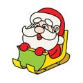 Merry Christmas. Cartoon cute Santa Claus rides on the sleigh. Royalty Free Stock Photo