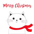 Merry Christmas. Cat kitten kitty face head black line icon. Red scarf and hat. Hello winter. Cute cartoon kawaii funny character Royalty Free Stock Photo