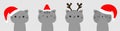 Merry Christmas cat set. Gray face icon in red santa hat. Line banner. Funny kawaii doodle baby animal. Cute cartoon funny Royalty Free Stock Photo