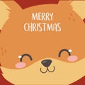 Merry christmas celebration cute fox head cartoon card Royalty Free Stock Photo