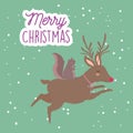 Merry christmas celebration cute reindeer with squirrel snow Royalty Free Stock Photo