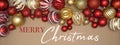 Merry Christmas celebration holiday background banner panorama greeting card - Border ornament red and golden christmas baubles Royalty Free Stock Photo