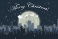 Merry Christmas celebration and Santa Claus at night with full moon and city silhouette Royalty Free Stock Photo