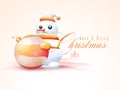 Merry Christmas celebration with snowman and Xmas Ball. Royalty Free Stock Photo