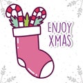 Merry christmas celebration sock and candy stickes peppermint